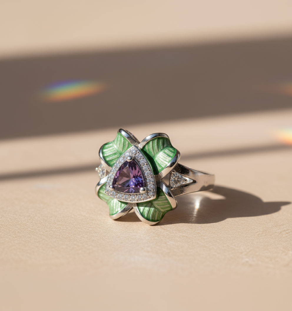 Кольцо "Мерседес" с аметистом и бриллиантами